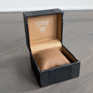 GUESS Watch Display Box - Black Textured Case with Tan Pillow